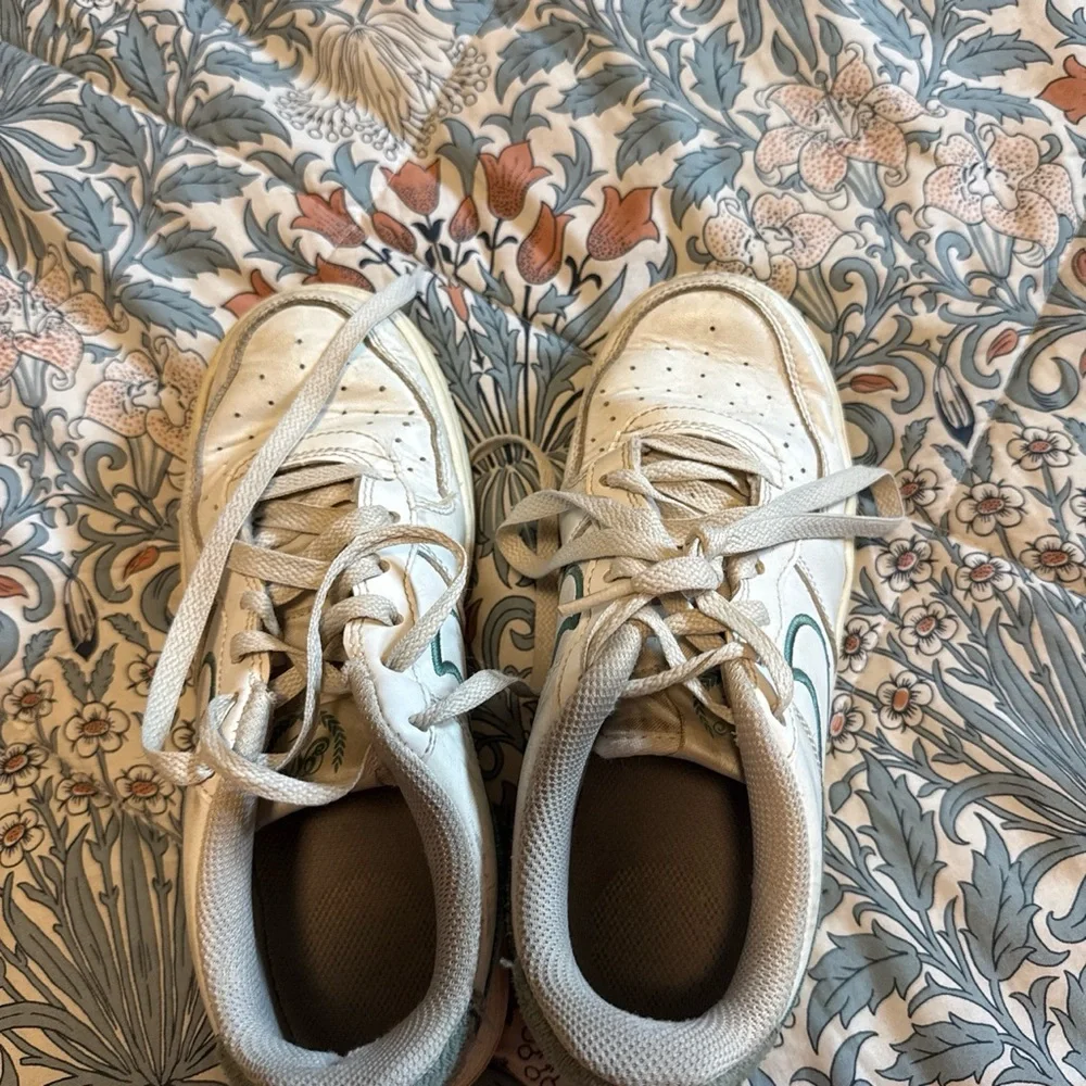 Nike White Sneakers with Light Green Swoosh